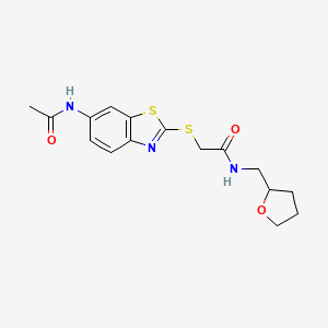 molecular formula C16H19N3O3S2 B4984718 2-{[6-(acetylamino)-1,3-benzothiazol-2-yl]thio}-N-(tetrahydro-2-furanylmethyl)acetamide 