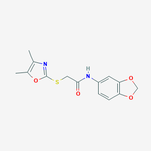molecular formula C14H14N2O4S B498473 N-(1,3-benzodioxol-5-yl)-2-[(4,5-dimethyl-1,3-oxazol-2-yl)sulfanyl]acetamide CAS No. 914350-93-9