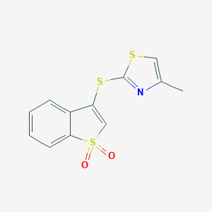 molecular formula C12H9NO2S3 B498475 2-[(1,1-Dioxido-1-benzothien-3-yl)sulfanyl]-4-methyl-1,3-thiazole 