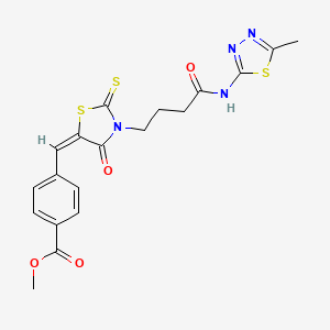 molecular formula C19H18N4O4S3 B4984753 methyl 4-[(3-{4-[(5-methyl-1,3,4-thiadiazol-2-yl)amino]-4-oxobutyl}-4-oxo-2-thioxo-1,3-thiazolidin-5-ylidene)methyl]benzoate 