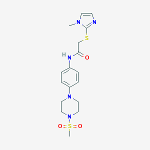 molecular formula C17H23N5O3S2 B498480 2-[(1-methyl-1H-imidazol-2-yl)sulfanyl]-N-{4-[4-(methylsulfonyl)-1-piperazinyl]phenyl}acetamide 