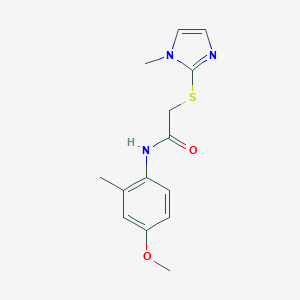 molecular formula C14H17N3O2S B498483 N-(4-methoxy-2-methylphenyl)-2-[(1-methyl-1H-imidazol-2-yl)sulfanyl]acetamide 