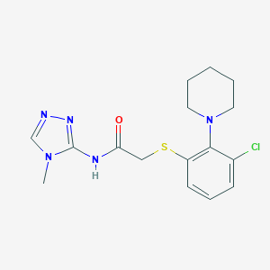 molecular formula C16H20ClN5OS B498485 2-{[3-chloro-2-(1-piperidinyl)phenyl]sulfanyl}-N-(4-methyl-4H-1,2,4-triazol-3-yl)acetamide 