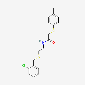 molecular formula C18H20ClNOS2 B4984854 N-{2-[(2-chlorobenzyl)thio]ethyl}-2-[(4-methylphenyl)thio]acetamide 