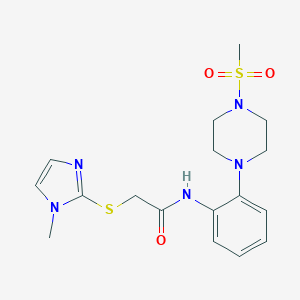 molecular formula C17H23N5O3S2 B498487 2-[(1-methyl-1H-imidazol-2-yl)sulfanyl]-N-{2-[4-(methylsulfonyl)-1-piperazinyl]phenyl}acetamide 