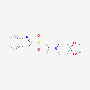 molecular formula C17H22N2O4S2 B498489 1,3-Benzothiazol-2-yl 2-(1,4-dioxa-8-azaspiro[4.5]dec-8-yl)propyl sulfone 