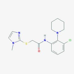 molecular formula C17H21ClN4OS B498491 N-[3-chloro-2-(1-piperidinyl)phenyl]-2-[(1-methyl-1H-imidazol-2-yl)sulfanyl]acetamide 
