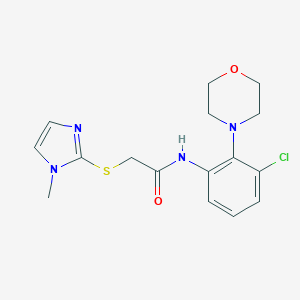 molecular formula C16H19ClN4O2S B498494 N-[3-chloro-2-(4-morpholinyl)phenyl]-2-[(1-methyl-1H-imidazol-2-yl)sulfanyl]acetamide 
