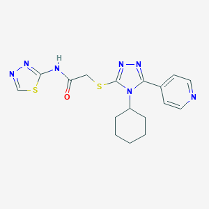 molecular formula C17H19N7OS2 B498500 2-{[4-cyclohexyl-5-(4-pyridinyl)-4H-1,2,4-triazol-3-yl]sulfanyl}-N-(1,3,4-thiadiazol-2-yl)acetamide 