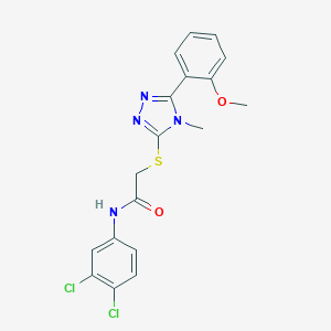 molecular formula C18H16Cl2N4O2S B498503 N-(3,4-dichlorophenyl)-2-{[5-(2-methoxyphenyl)-4-methyl-4H-1,2,4-triazol-3-yl]sulfanyl}acetamide 