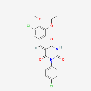 molecular formula C21H18Cl2N2O5 B4985065 5-(3-chloro-4,5-diethoxybenzylidene)-1-(4-chlorophenyl)-2,4,6(1H,3H,5H)-pyrimidinetrione 