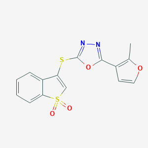 molecular formula C15H10N2O4S2 B498517 2-[(1,1-Dioxido-1-benzothien-3-yl)sulfanyl]-5-(2-methyl-3-furyl)-1,3,4-oxadiazole 