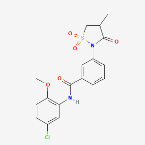 molecular formula C18H17ClN2O5S B4985234 N-(5-chloro-2-methoxyphenyl)-3-(4-methyl-1,1-dioxido-3-oxo-2-isothiazolidinyl)benzamide 
