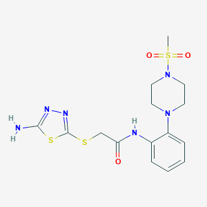 molecular formula C15H20N6O3S3 B498525 2-[(5-amino-1,3,4-thiadiazol-2-yl)sulfanyl]-N-{2-[4-(methylsulfonyl)-1-piperazinyl]phenyl}acetamide 