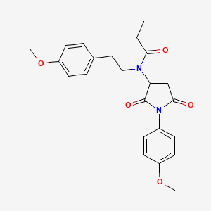 molecular formula C23H26N2O5 B4985272 N-[1-(4-methoxyphenyl)-2,5-dioxo-3-pyrrolidinyl]-N-[2-(4-methoxyphenyl)ethyl]propanamide 