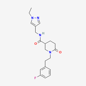 molecular formula C20H25FN4O2 B4985322 N-[(1-ethyl-1H-pyrazol-4-yl)methyl]-1-[2-(3-fluorophenyl)ethyl]-6-oxo-3-piperidinecarboxamide 