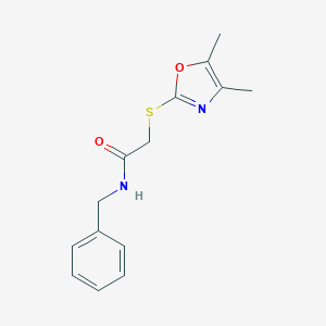 molecular formula C14H16N2O2S B498534 N-benzyl-2-[(4,5-dimethyl-1,3-oxazol-2-yl)sulfanyl]acetamide 