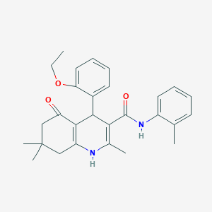 molecular formula C28H32N2O3 B4985351 4-(2-ethoxyphenyl)-2,7,7-trimethyl-N-(2-methylphenyl)-5-oxo-1,4,5,6,7,8-hexahydro-3-quinolinecarboxamide 