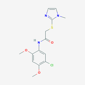 molecular formula C14H16ClN3O3S B498537 N-(5-chloro-2,4-dimethoxyphenyl)-2-[(1-methyl-1H-imidazol-2-yl)sulfanyl]acetamide 