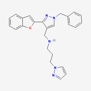 molecular formula C25H25N5O B4985377 N-{[3-(1-benzofuran-2-yl)-1-benzyl-1H-pyrazol-4-yl]methyl}-3-(1H-pyrazol-1-yl)-1-propanamine 