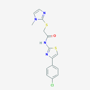molecular formula C15H13ClN4OS2 B498539 N-[4-(4-chlorophenyl)-1,3-thiazol-2-yl]-2-[(1-methyl-1H-imidazol-2-yl)sulfanyl]acetamide 