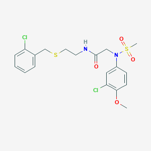 molecular formula C19H22Cl2N2O4S2 B4985426 N~1~-{2-[(2-chlorobenzyl)thio]ethyl}-N~2~-(3-chloro-4-methoxyphenyl)-N~2~-(methylsulfonyl)glycinamide 