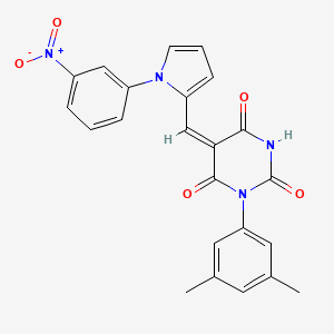 molecular formula C23H18N4O5 B4985433 1-(3,5-dimethylphenyl)-5-{[1-(3-nitrophenyl)-1H-pyrrol-2-yl]methylene}-2,4,6(1H,3H,5H)-pyrimidinetrione 