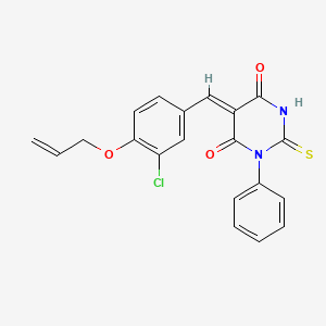 molecular formula C20H15ClN2O3S B4985471 5-[4-(allyloxy)-3-chlorobenzylidene]-1-phenyl-2-thioxodihydro-4,6(1H,5H)-pyrimidinedione 