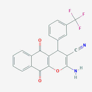 molecular formula C21H11F3N2O3 B4985668 2-amino-5,10-dioxo-4-[3-(trifluoromethyl)phenyl]-5,10-dihydro-4H-benzo[g]chromene-3-carbonitrile 