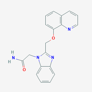 molecular formula C19H16N4O2 B498567 2-{2-[(8-quinolinyloxy)methyl]-1H-benzimidazol-1-yl}acetamide 