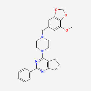 molecular formula C26H28N4O3 B4985770 4-{4-[(7-methoxy-1,3-benzodioxol-5-yl)methyl]-1-piperazinyl}-2-phenyl-6,7-dihydro-5H-cyclopenta[d]pyrimidine 