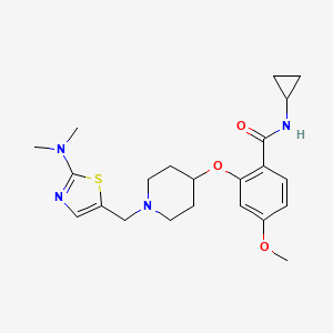 molecular formula C22H30N4O3S B4985817 N-cyclopropyl-2-[(1-{[2-(dimethylamino)-1,3-thiazol-5-yl]methyl}-4-piperidinyl)oxy]-4-methoxybenzamide 