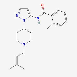 molecular formula C21H28N4O B4985907 2-methyl-N-{1-[1-(3-methyl-2-buten-1-yl)-4-piperidinyl]-1H-pyrazol-5-yl}benzamide 
