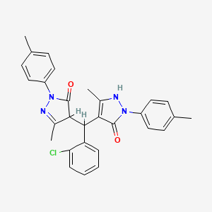 molecular formula C29H27ClN4O2 B4985914 4-{(2-chlorophenyl)[5-hydroxy-3-methyl-1-(4-methylphenyl)-1H-pyrazol-4-yl]methyl}-5-methyl-2-(4-methylphenyl)-2,4-dihydro-3H-pyrazol-3-one 