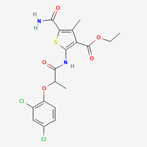 molecular formula C18H18Cl2N2O5S B4986231 ethyl 5-(aminocarbonyl)-2-{[2-(2,4-dichlorophenoxy)propanoyl]amino}-4-methyl-3-thiophenecarboxylate 