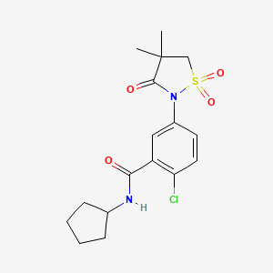 molecular formula C17H21ClN2O4S B4986406 2-chloro-N-cyclopentyl-5-(4,4-dimethyl-1,1-dioxido-3-oxo-2-isothiazolidinyl)benzamide 
