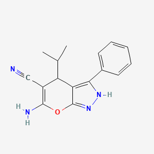 molecular formula C16H16N4O B4986463 6-amino-4-isopropyl-3-phenyl-1,4-dihydropyrano[2,3-c]pyrazole-5-carbonitrile 