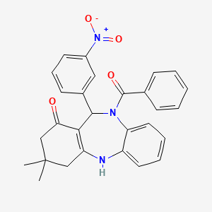 molecular formula C28H25N3O4 B4986508 10-benzoyl-3,3-dimethyl-11-(3-nitrophenyl)-2,3,4,5,10,11-hexahydro-1H-dibenzo[b,e][1,4]diazepin-1-one 