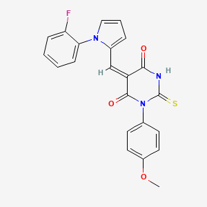 molecular formula C22H16FN3O3S B4986569 5-{[1-(2-fluorophenyl)-1H-pyrrol-2-yl]methylene}-1-(4-methoxyphenyl)-2-thioxodihydro-4,6(1H,5H)-pyrimidinedione 