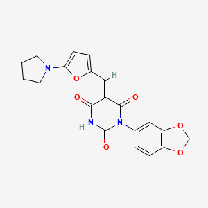 molecular formula C20H17N3O6 B4986583 1-(1,3-benzodioxol-5-yl)-5-{[5-(1-pyrrolidinyl)-2-furyl]methylene}-2,4,6(1H,3H,5H)-pyrimidinetrione 