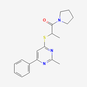 molecular formula C18H21N3OS B4986739 2-methyl-4-{[1-methyl-2-oxo-2-(1-pyrrolidinyl)ethyl]thio}-6-phenylpyrimidine 