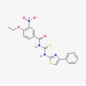 molecular formula C19H16N4O4S2 B4986760 4-ethoxy-3-nitro-N-{[(4-phenyl-1,3-thiazol-2-yl)amino]carbonothioyl}benzamide 