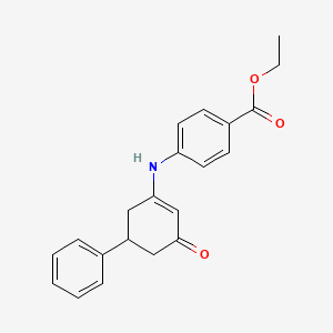 molecular formula C21H21NO3 B4986789 ethyl 4-[(3-oxo-5-phenyl-1-cyclohexen-1-yl)amino]benzoate 
