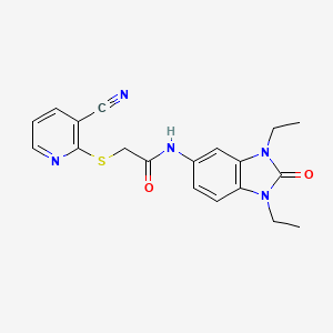 molecular formula C19H19N5O2S B4986830 2-[(3-cyano-2-pyridinyl)thio]-N-(1,3-diethyl-2-oxo-2,3-dihydro-1H-benzimidazol-5-yl)acetamide 