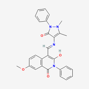 molecular formula C28H24N4O4 B4986896 4-{[(1,5-dimethyl-3-oxo-2-phenyl-2,3-dihydro-1H-pyrazol-4-yl)amino]methylene}-7-methoxy-2-phenyl-1,3(2H,4H)-isoquinolinedione 