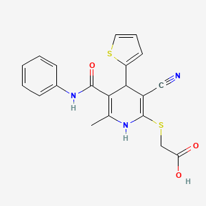 molecular formula C20H17N3O3S2 B4986998 {[5-(anilinocarbonyl)-3-cyano-6-methyl-4-(2-thienyl)-1,4-dihydro-2-pyridinyl]thio}acetic acid 