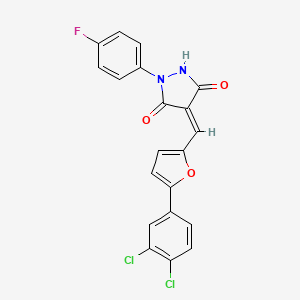 molecular formula C20H11Cl2FN2O3 B4987149 4-{[5-(3,4-dichlorophenyl)-2-furyl]methylene}-1-(4-fluorophenyl)-3,5-pyrazolidinedione 