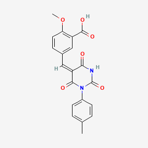 molecular formula C20H16N2O6 B4987178 2-methoxy-5-{[1-(4-methylphenyl)-2,4,6-trioxotetrahydro-5(2H)-pyrimidinylidene]methyl}benzoic acid 