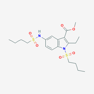 molecular formula C20H30N2O6S2 B498730 methyl 1-(butylsulfonyl)-5-[(butylsulfonyl)amino]-2-ethyl-1H-indole-3-carboxylate 