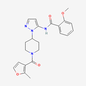 molecular formula C22H24N4O4 B4987503 2-methoxy-N-{1-[1-(2-methyl-3-furoyl)-4-piperidinyl]-1H-pyrazol-5-yl}benzamide 